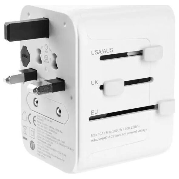 Fixed Fixed | Voyager World Adapter | FIXCT30-1C2A-WH | USB-A/USB-C | Travel Adapter