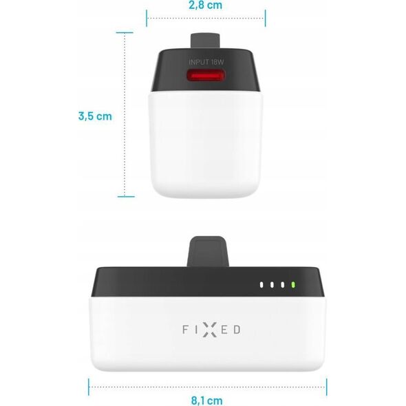 Powerbank Fixed Fixed | Zen 5 Plug-in 20W Powerbank | FIXZEN-5PL-WH | 5000 mAh | USB-C: DC 5V/3A, 9V/2.22A, 12V/1.67A 20W MAX | White