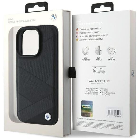 BMW BMW BMHCP16X23RCGPK iPhone 16 Pro Max     6.9" czarny/black hardcase Sign Leather Crossing Lines Pattern