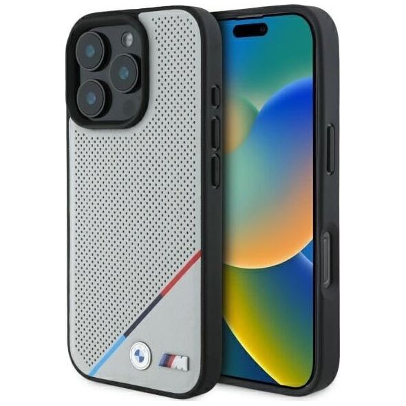 BMW BMW BMHMP16X23PUPDG iPhone 16 Pro Max     6.9" szary/grey hardcase M Perforated Tricolor Line MagSafe