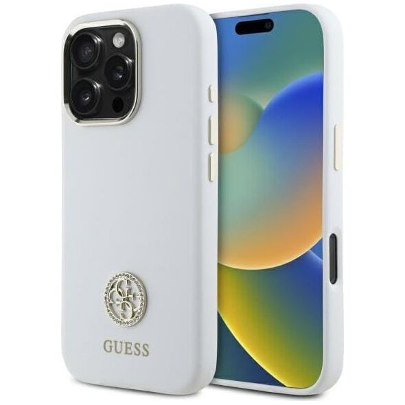 Guess Guess GUHCP16LM4DGPH iPhone 16 Pro 6.3"   biały/white hardcase Silicone Logo Strass 4G