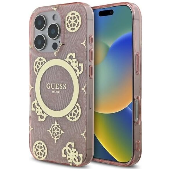 Guess Guess GUHMP16XH4PYEEP iPhone 16 Pro Max   6.9" różowy/pink hardcase IML Peony On 4G Background MagSafe