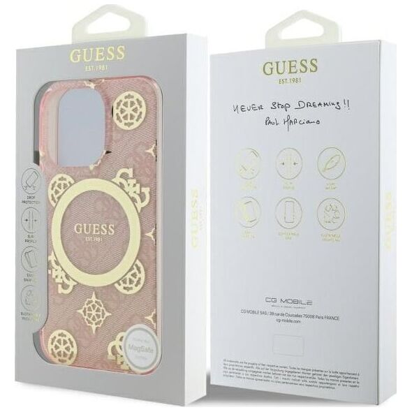 Guess Guess GUHMP16XH4PYEEP iPhone 16 Pro Max   6.9" różowy/pink hardcase IML Peony On 4G Background MagSafe