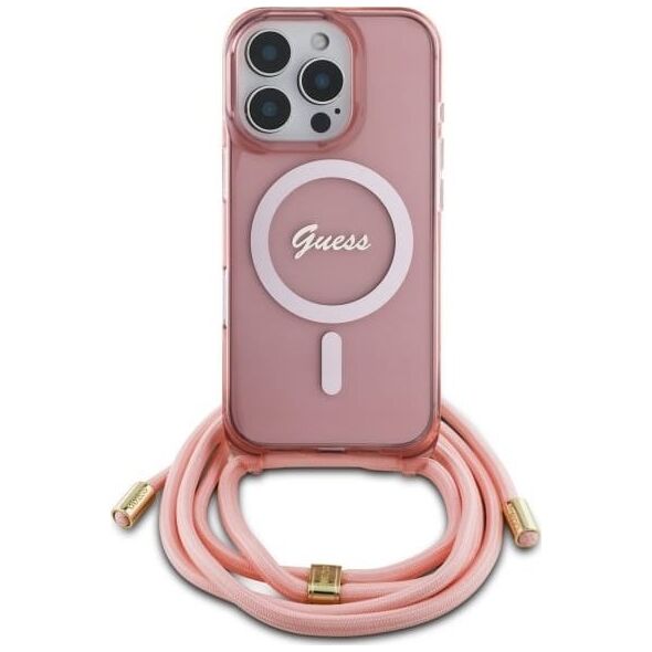 Guess Guess GUHMP16XHCTSGNSP iPhone 16 Pro Max  6.9" różowy/pink hardcase Crossbody Cord Script MagSafe