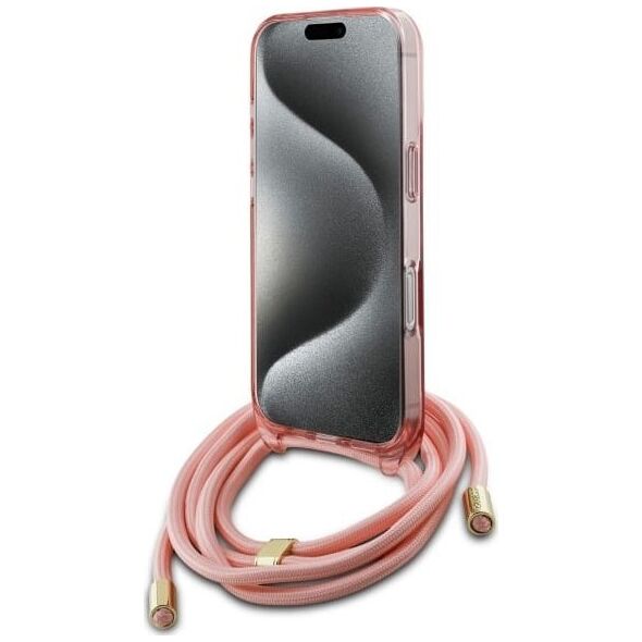 Guess Guess GUHMP16XHCTSGNSP iPhone 16 Pro Max  6.9" różowy/pink hardcase Crossbody Cord Script MagSafe