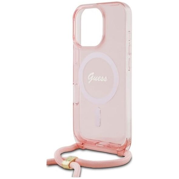 Guess Guess GUHMP16XHCTSGNSP iPhone 16 Pro Max  6.9" różowy/pink hardcase Crossbody Cord Script MagSafe