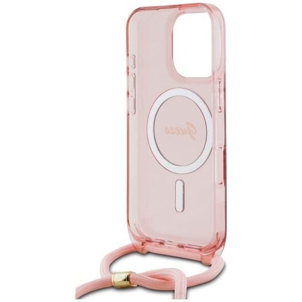 Guess Guess GUHMP16XHCTSGNSP iPhone 16 Pro Max  6.9" różowy/pink hardcase Crossbody Cord Script MagSafe