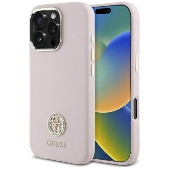 Guess Guess GUHCP16LM4DGPP iPhone 16 Pro 6.3"   jasnoróżowy/pink hardcase Silicone Logo Strass 4G