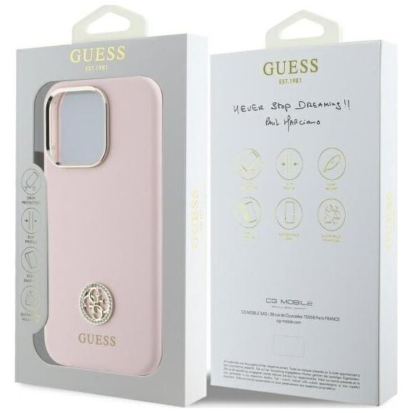 Guess Guess GUHCP16LM4DGPP iPhone 16 Pro 6.3"   jasnoróżowy/pink hardcase Silicone Logo Strass 4G