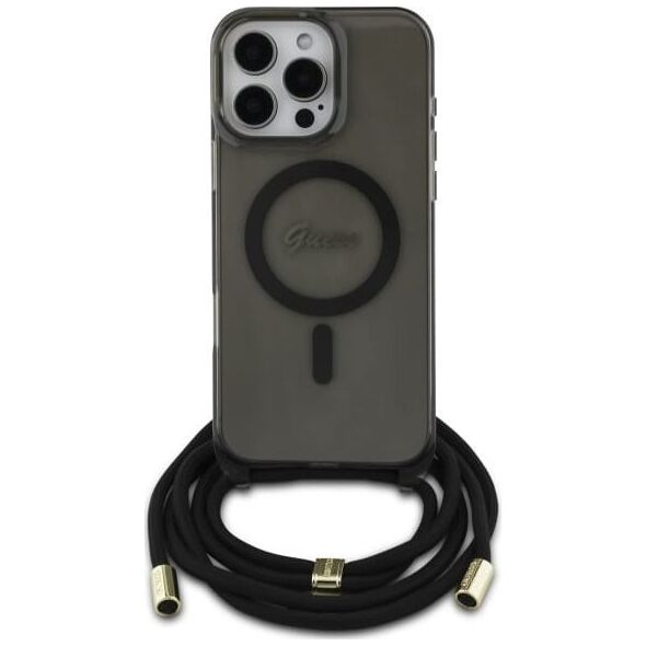 Guess Guess GUHMP16XHCTSGNSK iPhone 16 Pro Max  6.9" czarny/black hardcase Crossbody Cord Script MagSafe
