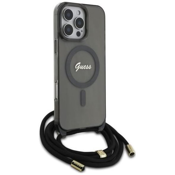 Guess Guess GUHMP16XHCTSGNSK iPhone 16 Pro Max  6.9" czarny/black hardcase Crossbody Cord Script MagSafe