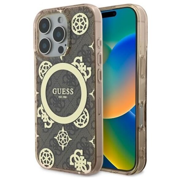 Guess Guess GUHMP16XH4PYEEW iPhone 16 Pro Max   6.9" brązowy/brown hardcase IML Peony On 4G Background MagSafe