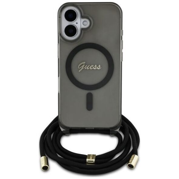 Guess Guess GUHMP16SHCTSGNSK iPhone 16 6.1"     czarny/black hardcase Crossbody Cord Script MagSafe
