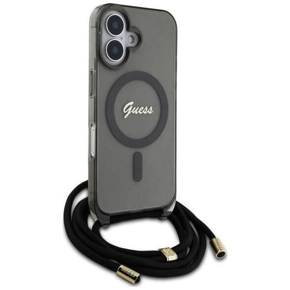 Guess Guess GUHMP16SHCTSGNSK iPhone 16 6.1"     czarny/black hardcase Crossbody Cord Script MagSafe