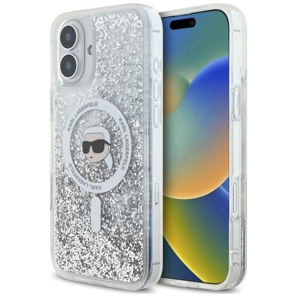 Karl Lagerfeld Karl Lagerfeld KLHMP16MLGKISGH iPhone 16  Plus 6.7" hardcase transparent Liquid Glitter Karl Head Magsafe