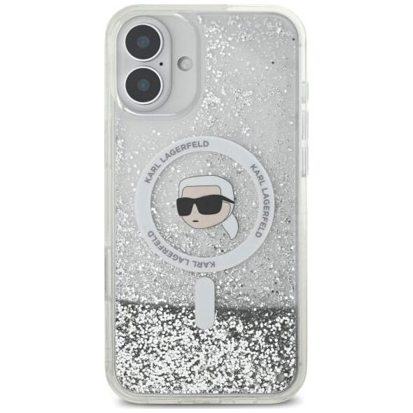 Karl Lagerfeld Karl Lagerfeld KLHMP16MLGKISGH iPhone 16  Plus 6.7" hardcase transparent Liquid Glitter Karl Head Magsafe
