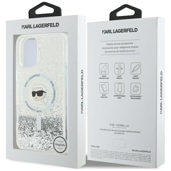 Karl Lagerfeld Karl Lagerfeld KLHMP16MLGKISGH iPhone 16  Plus 6.7" hardcase transparent Liquid Glitter Karl Head Magsafe
