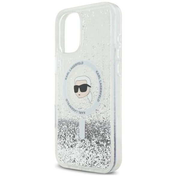 Karl Lagerfeld Karl Lagerfeld KLHMP16SLGKISGH iPhone 16  6.1" hardcase transparent Liquid Glitter Karl Head Magsafe