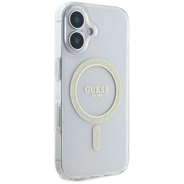Guess Guess GUHMP16SHFGERET iPhone 16 6.1" przeźroczysty/transparent hardcase IML Glitter Circle MagSafe
