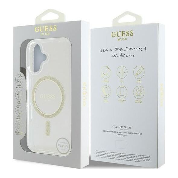 Guess Guess GUHMP16SHFGERET iPhone 16 6.1" przeźroczysty/transparent hardcase IML Glitter Circle MagSafe