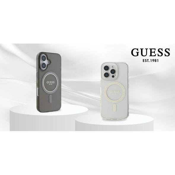 Guess Guess GUHMP16SHFGERET iPhone 16 6.1" przeźroczysty/transparent hardcase IML Glitter Circle MagSafe