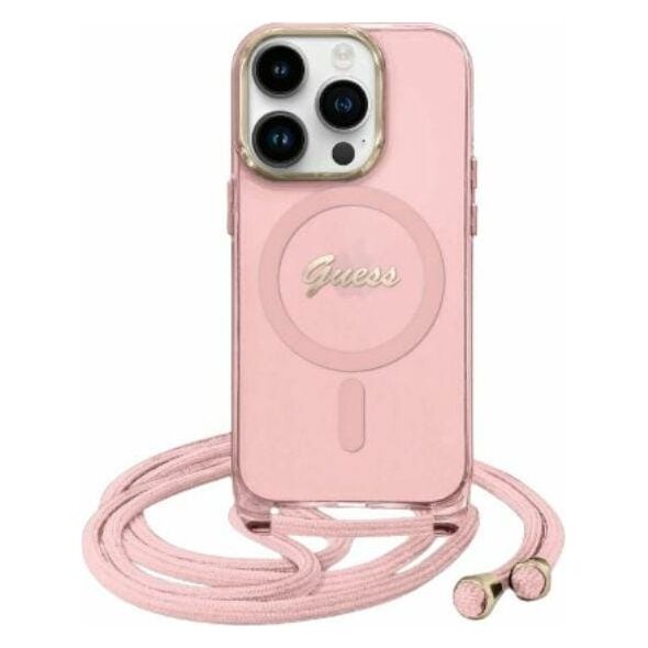 Guess Guess GUHMP16SHCTSGNSP iPhone 16 6.1"     różowy/pink hardcase Crossbody Cord Script MagSafe