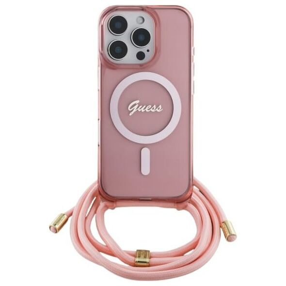 Guess Guess GUHMP16SHCTSGNSP iPhone 16 6.1"     różowy/pink hardcase Crossbody Cord Script MagSafe