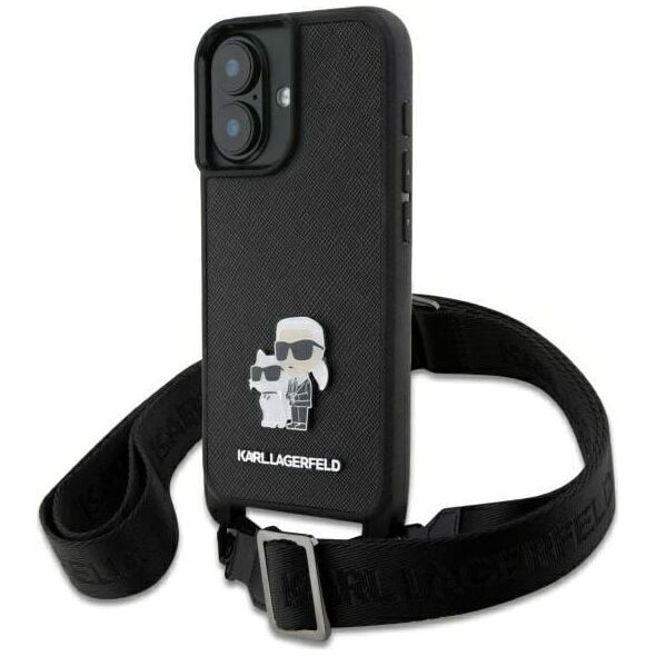 Karl Lagerfeld Karl Lagerfeld KLHCP16SSAKCPBK iPhone 16  6.1" czarny/black hardcase Saffiano Karl&Choupette Metal Pin CBDY Strap
