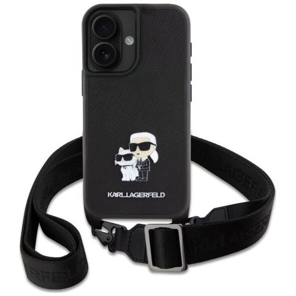 Karl Lagerfeld Karl Lagerfeld KLHCP16SSAKCPBK iPhone 16  6.1" czarny/black hardcase Saffiano Karl&Choupette Metal Pin CBDY Strap