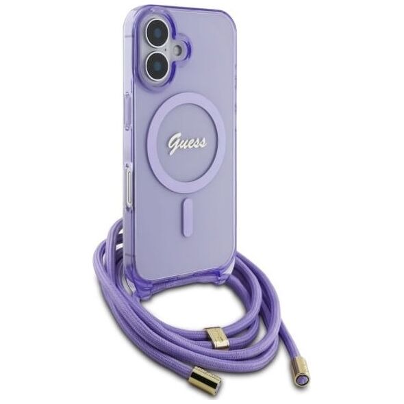 Guess Guess GUHMP16SHCTSGNSU iPhone 16 6.1"     fioletowy/purple hardcase Crossbody Cord Script MagSafe