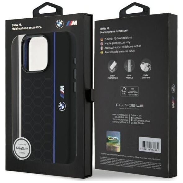 BMW BMW BMHMP16L23SHEB iPhone 16 Pro 6.3"     czarny/black hardcase Silicone Hexagon Blue Line MagSafe