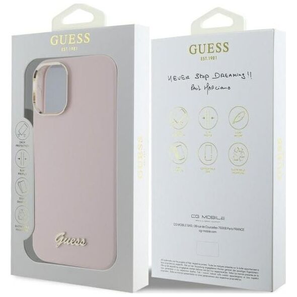 Guess Guess GUHCP16SSMBSLP iPhone 16 6.1"       różowy/pink hardcase Silicone Script Metal Logo & Frame