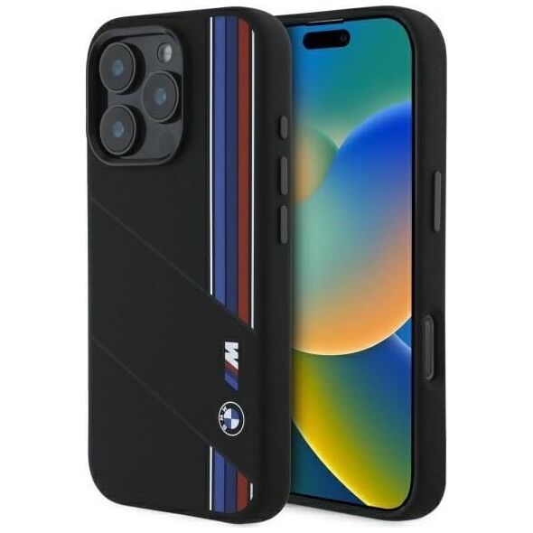 BMW BMW BMHMP16X23SCUK iPhone 16 Pro Max      6.9" czarny/black hardcase Silicone Cut Tricolor Lines MagSafe