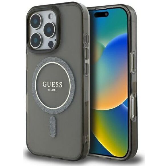 Guess Guess GUHMP16LHFGEREK iPhone 16 Pro 6.3"  czarny/black hardcase IML Glitter Circle MagSafe