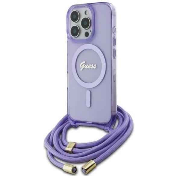 Guess Guess GUHMP16LHCTSGNSU iPhone 16 Pro      6.3" fioletowy/purple hardcase Crossbody Cord Script MagSafe