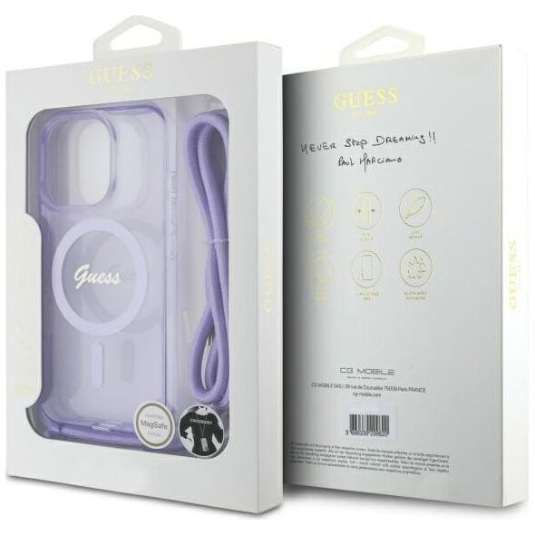 Guess Guess GUHMP16LHCTSGNSU iPhone 16 Pro      6.3" fioletowy/purple hardcase Crossbody Cord Script MagSafe