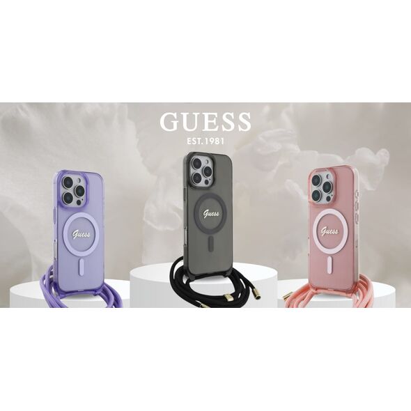 Guess Guess GUHMP16LHCTSGNSU iPhone 16 Pro      6.3" fioletowy/purple hardcase Crossbody Cord Script MagSafe