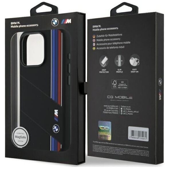 BMW BMW BMHMP16L23SCUK iPhone 16 Pro 6.3"     czarny/black hardcase Silicone Cut Tricolor Lines MagSafe
