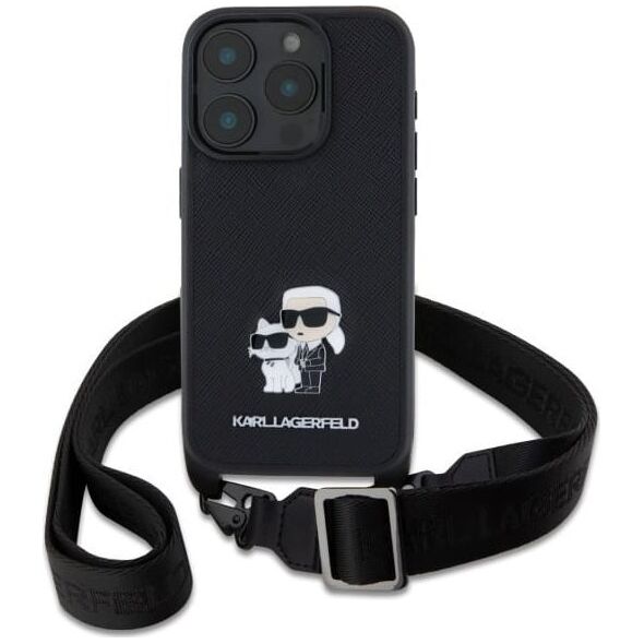 Karl Lagerfeld Karl Lagerfeld KLHCP16LSAKCPBK iPhone 16  Pro 6.3" czarny/black hardcase Saffiano Karl&Choupette Metal Pin CBDY Strap