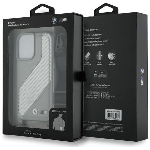 BMW BMW BMHCP16S23PSCCG iPhone 16 6.1"        szary/grey hardcase M Edition Carbon Stripe & Strap
