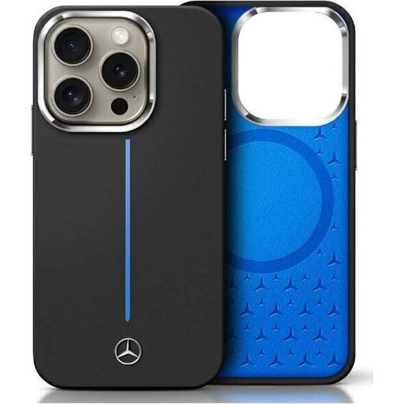 Mercedes Mercedes MEHMP16S23SUMBK iPhone 16 6.1"   czarny/black hardcase Silicone Blue Stripe MagSafe