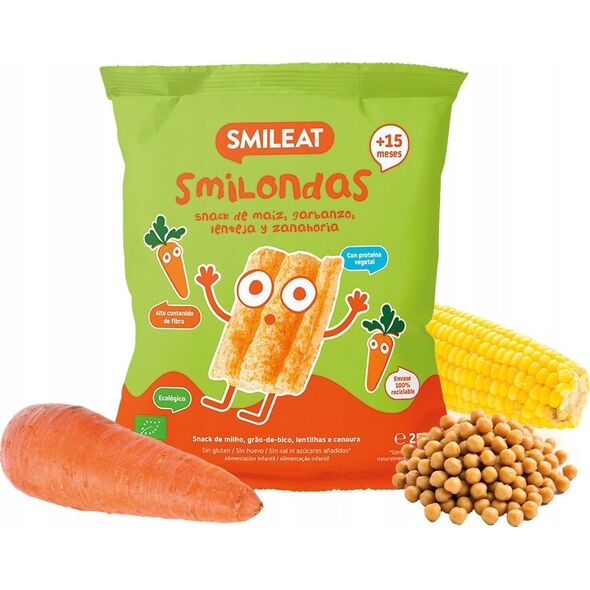Smileat Smileat, BIO Smilondas, Chrupki z ciecierzycy, kukurydzy i soczewicy, marchewkowe, 25 g