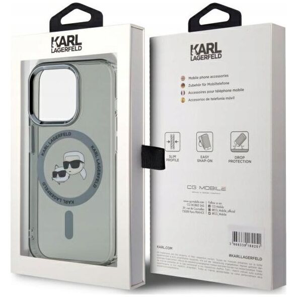 Karl Lagerfeld Karl Lagerfeld KLHMP15LHLSKCK iPhone 15 Pro 6.1" black/black hardcase IML Metal Karl&Choupette Head MagSafe