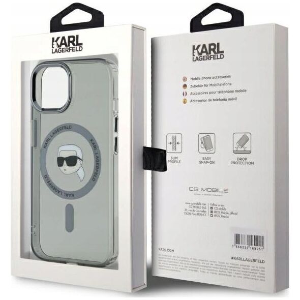 Karl Lagerfeld Karl Lagerfeld KLHMP15SHLSKIK iPhone 15 6.1" black/black hardcase IML Metal Karl Head MagSafe