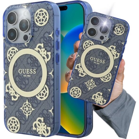 Guess Guess GUHMP16XH4PYEEB iPhone 16 Pro Max 6.9" blue/blue hardcase IML Peony On 4G Background MagSafe