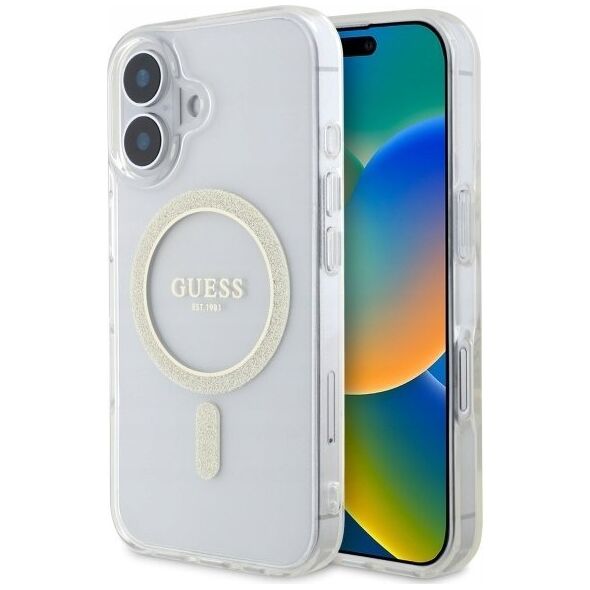 Guess Guess GUHMP16MHFGERET iPhone 16 Plus 6.7" transparent hardcase IML Glitter Circle MagSafe