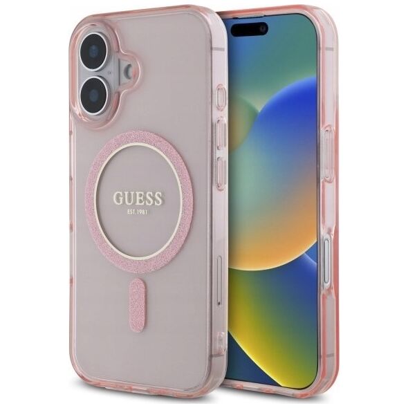Guess Guess GUHMP16SHFGEREP iPhone 16 6.1" pink/pink hardcase IML Glitter Circle MagSafe
