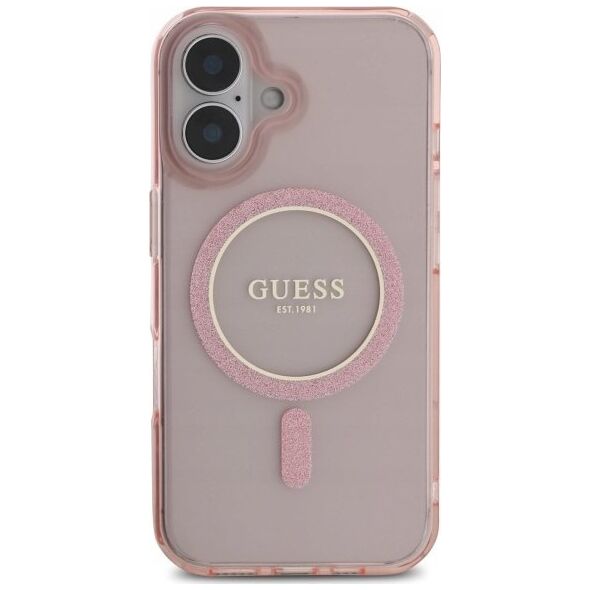 Guess Guess GUHMP16SHFGEREP iPhone 16 6.1" pink/pink hardcase IML Glitter Circle MagSafe
