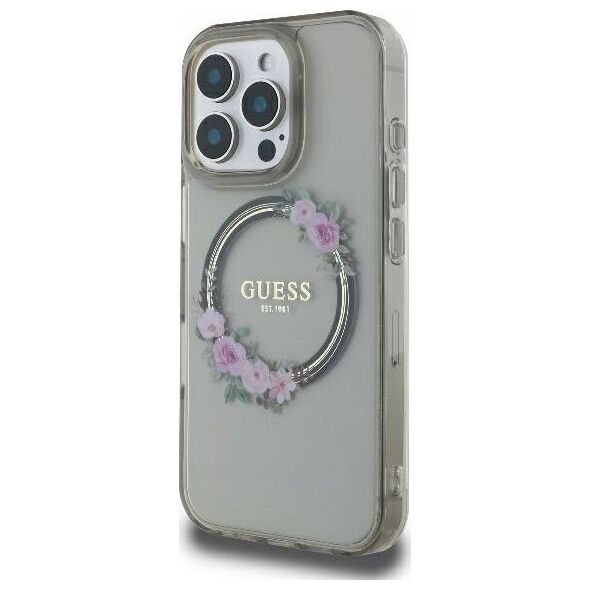 Guess Guess GUHMP16XHFWFCK iPhone 16 Pro Max 6.9" black/black hardcase IML Flowers Wreath MagSafe