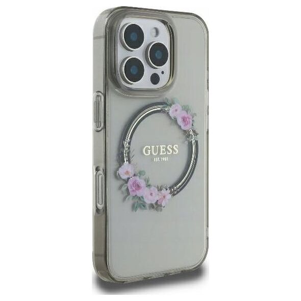 Guess Guess GUHMP16XHFWFCK iPhone 16 Pro Max 6.9" black/black hardcase IML Flowers Wreath MagSafe
